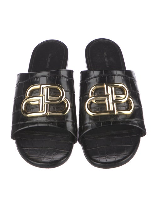 Balenciaga Signature Logo Embossed Leather Slides