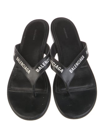 Balenciaga Leather Printed Flip Flops