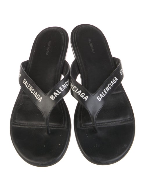 Balenciaga Leather Printed Flip Flops