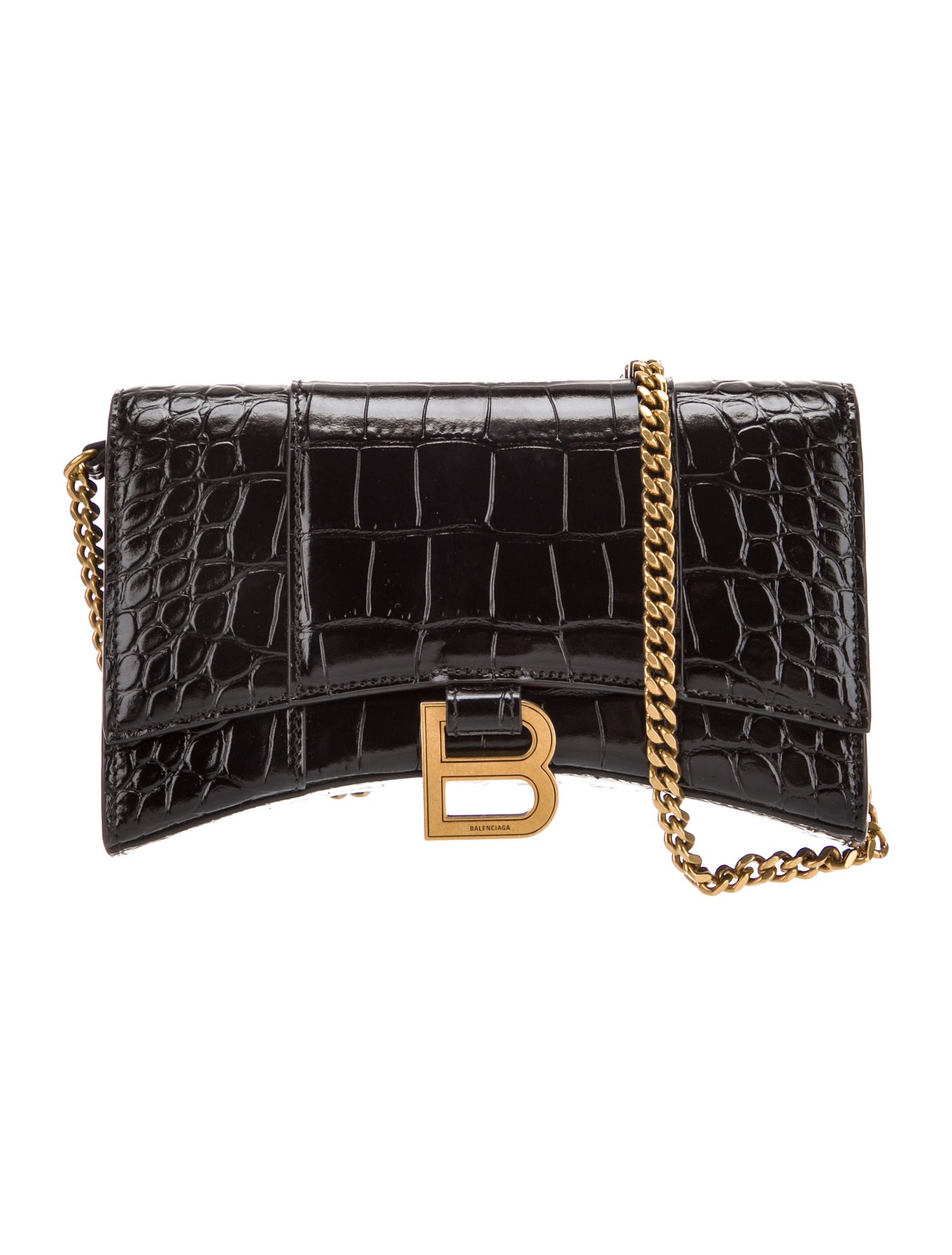 Balenciaga Embossed Leather Hourglass Wallet On Chain