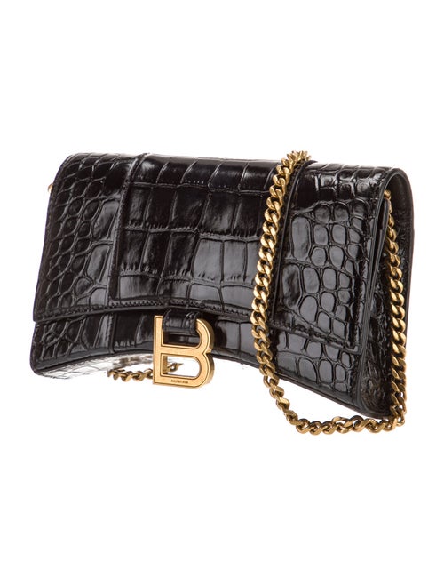 Balenciaga Embossed Leather Hourglass Wallet On Chain