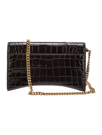 Balenciaga Embossed Leather Hourglass Wallet On Chain