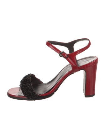 Balenciaga Patent Leather Fringe Trim Accent Sandals