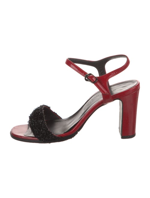 Balenciaga Patent Leather Fringe Trim Accent Sandals