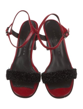 Balenciaga Patent Leather Fringe Trim Accent Sandals