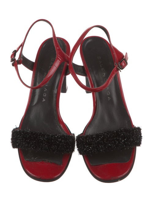 Balenciaga Patent Leather Fringe Trim Accent Sandals