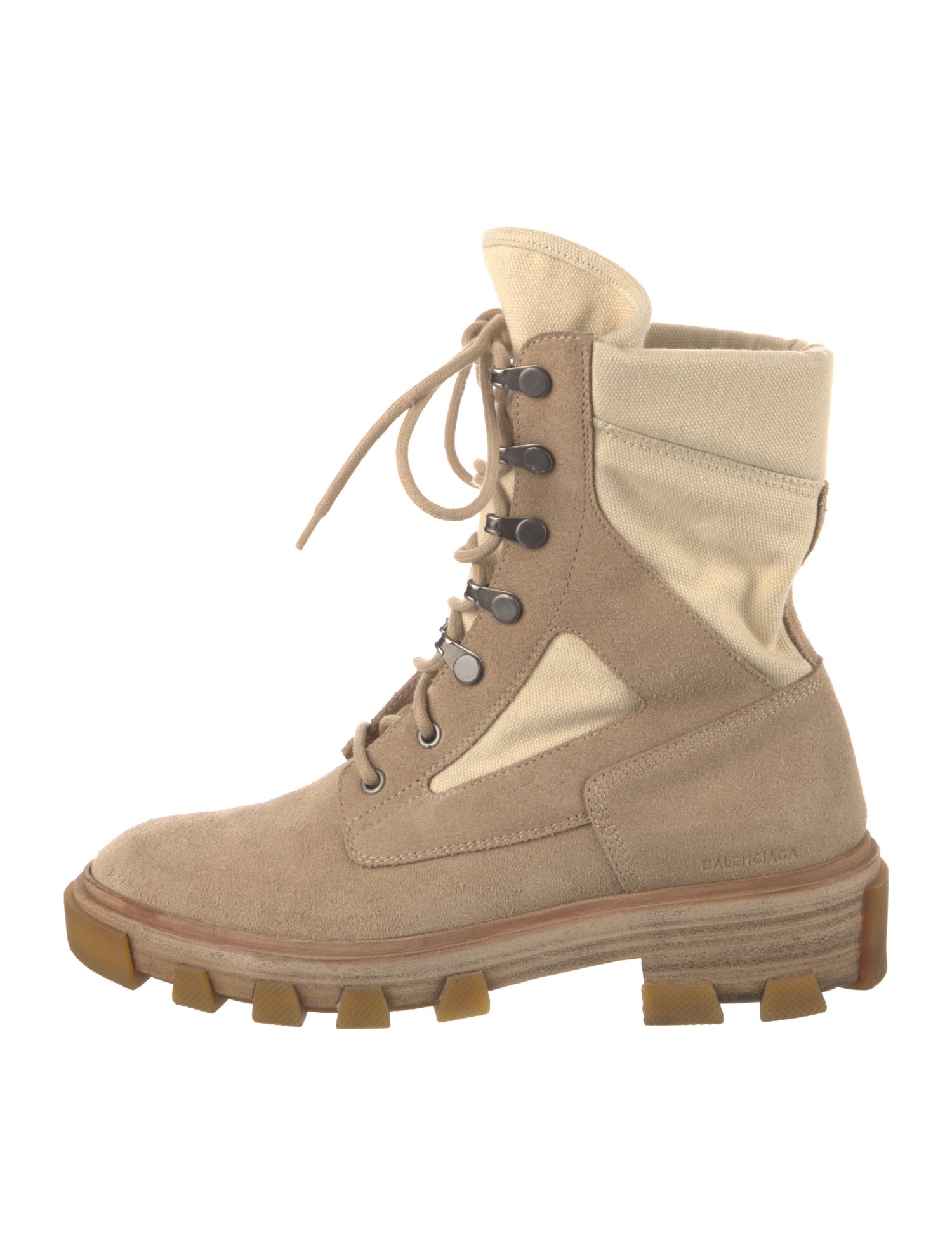 Balenciaga Suede Colorblock Pattern Combat Boots