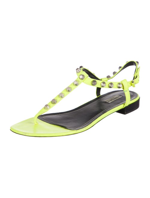 Balenciaga Leather Studded Accents T-Strap Sandals