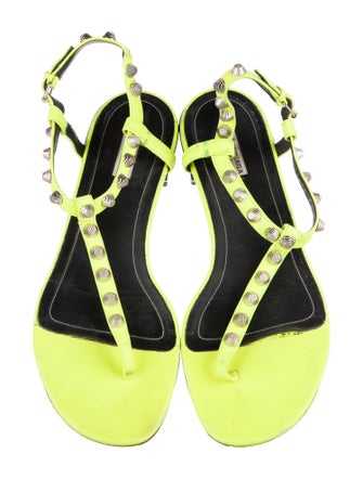 Balenciaga Leather Studded Accents T-Strap Sandals