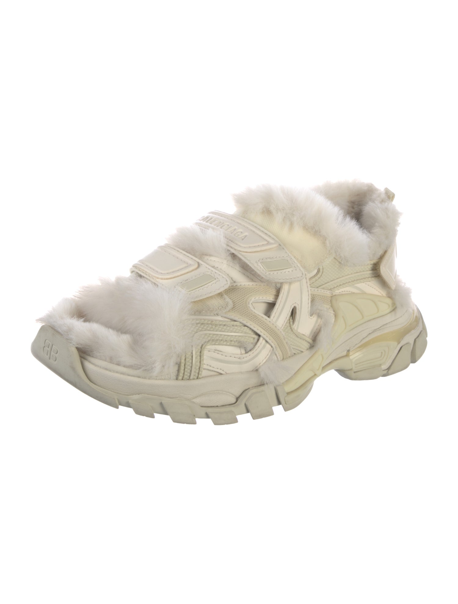 Balenciaga Leather Faux Fur Trim Flats