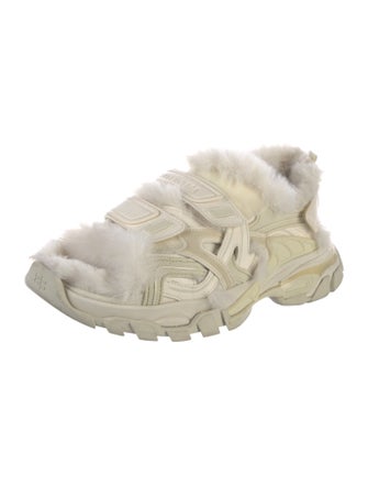 Balenciaga Leather Faux Fur Trim Flats