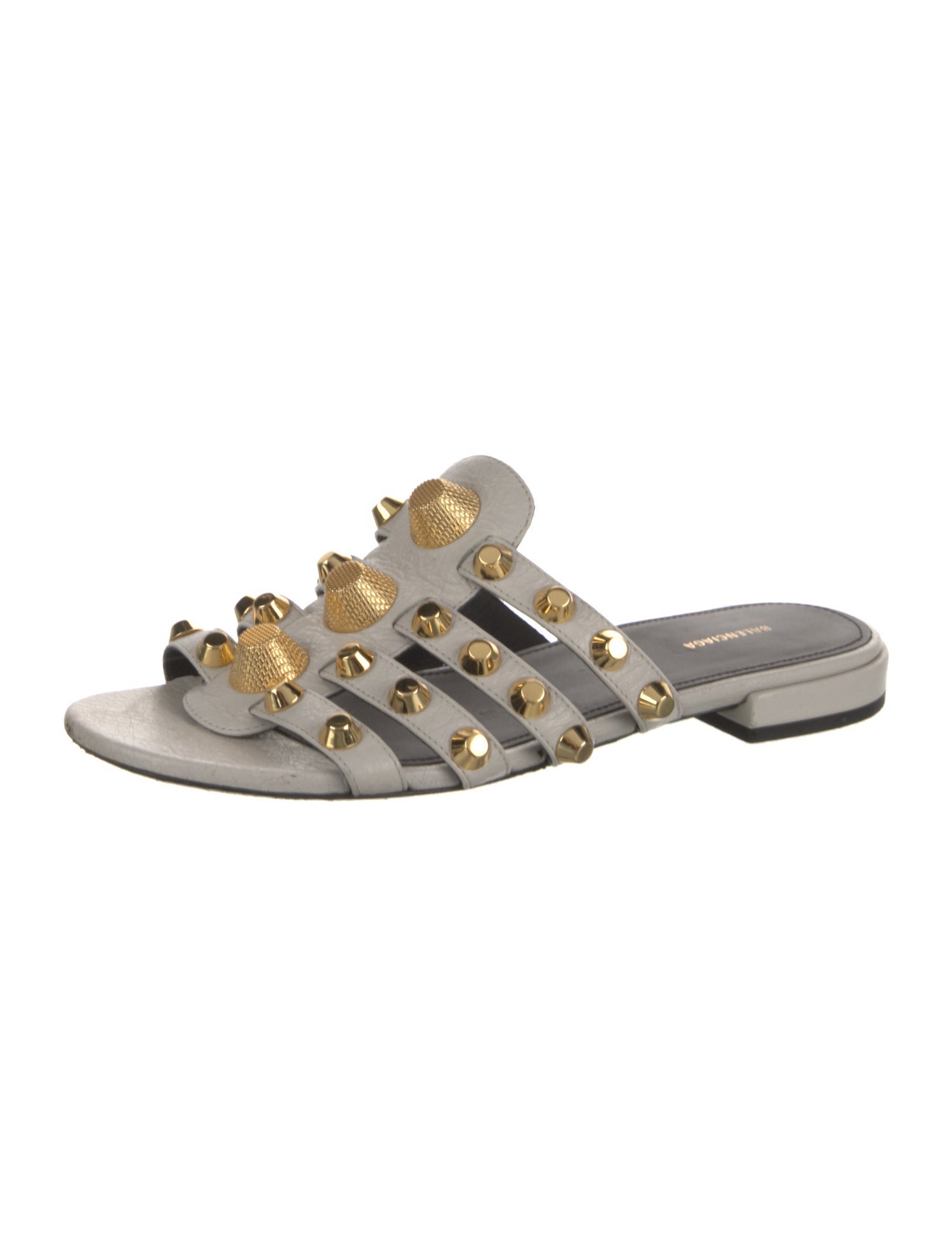 Balenciaga Leather Studded Accents Slides