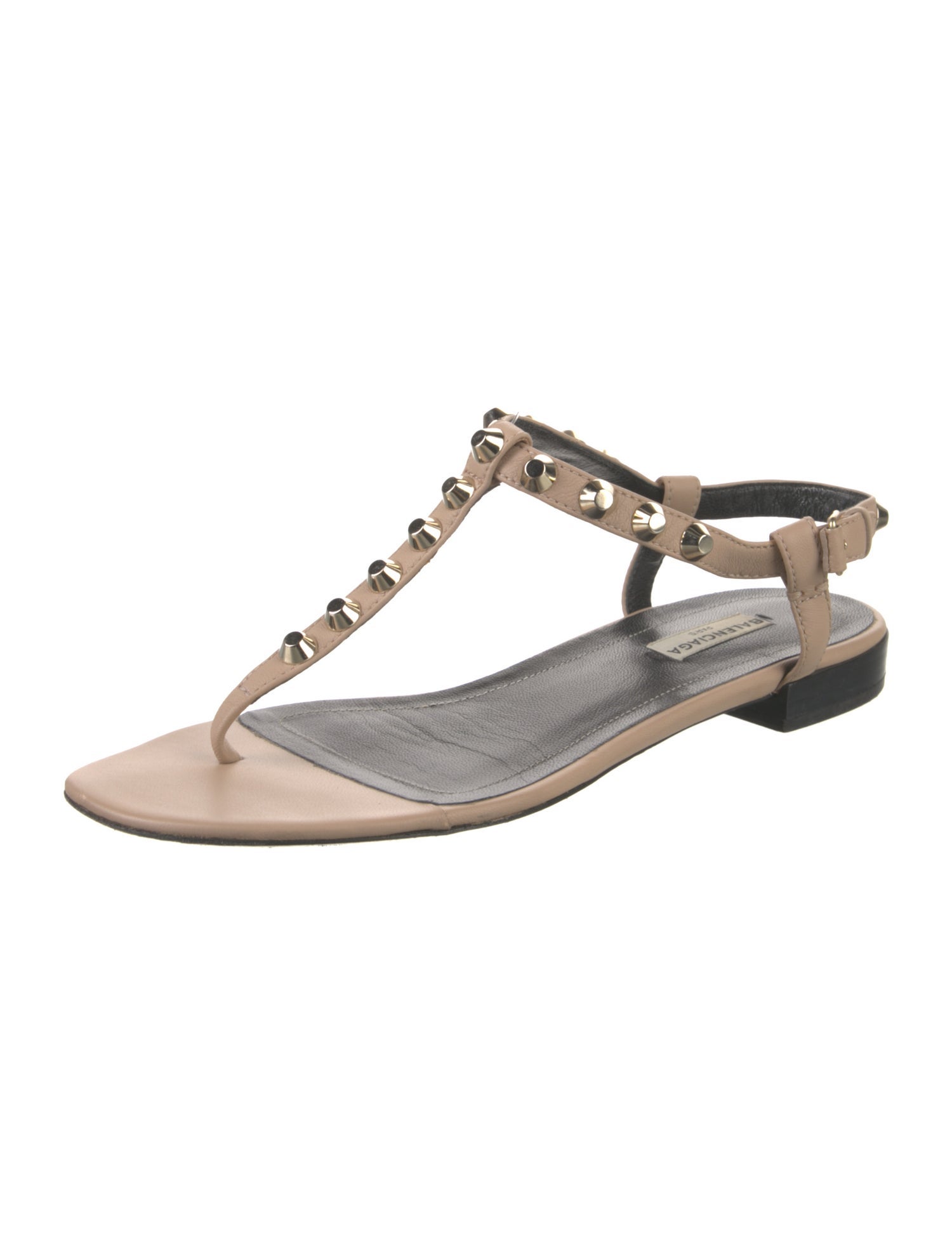 Balenciaga Leather Studded Accents T-Strap Sandals