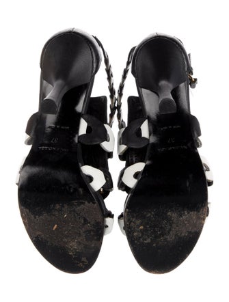 Balenciaga Leather Colorblock Pattern T-Strap Sandals