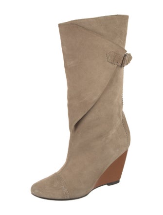Balenciaga Suede Scalloped Accent Boots