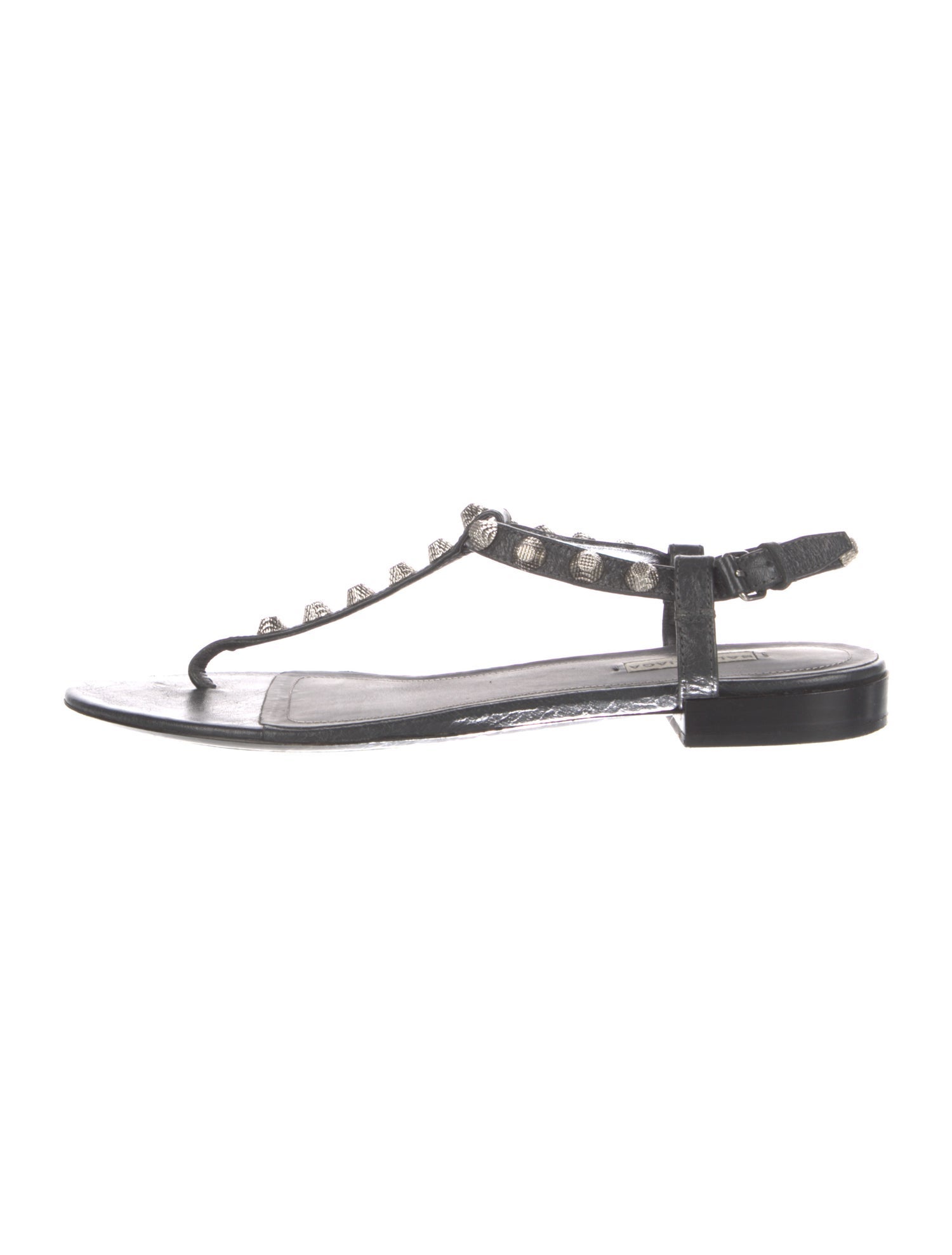 Balenciaga Leather Studded Accents T-Strap Sandals