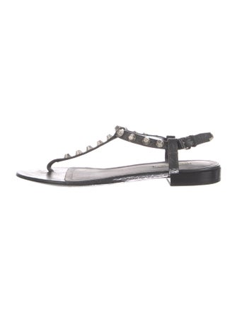 Balenciaga Leather Studded Accents T-Strap Sandals