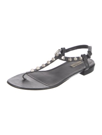 Balenciaga Leather Studded Accents T-Strap Sandals