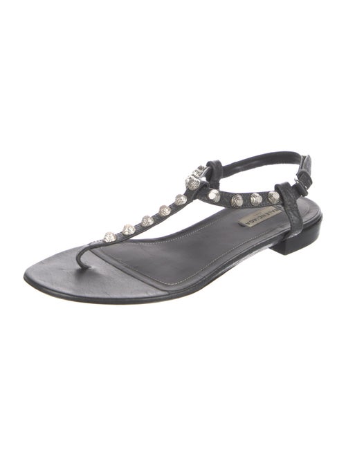 Balenciaga Leather Studded Accents T-Strap Sandals