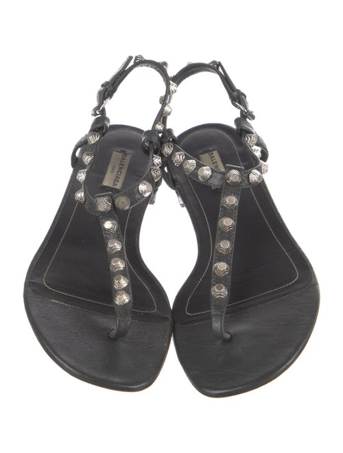 Balenciaga Leather Studded Accents T-Strap Sandals