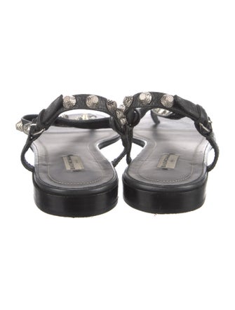 Balenciaga Leather Studded Accents T-Strap Sandals