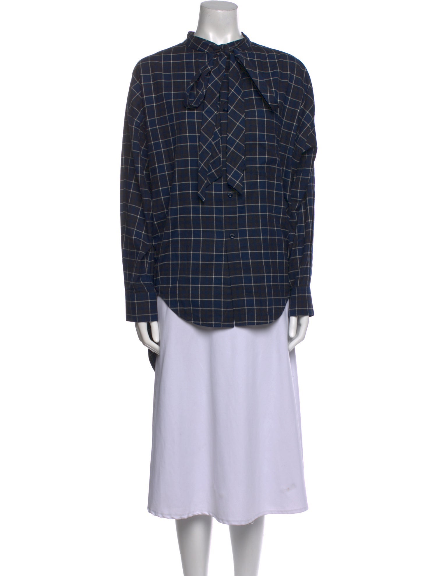 Balenciaga 2018 Plaid Print Button-Up Top