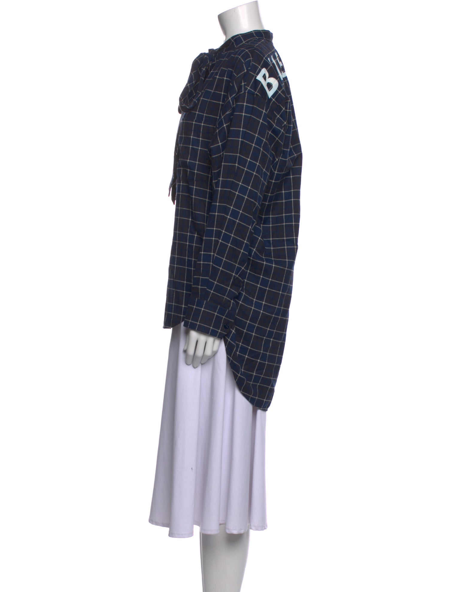 Balenciaga 2018 Plaid Print Button-Up Top