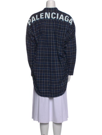 Balenciaga 2018 Plaid Print Button-Up Top