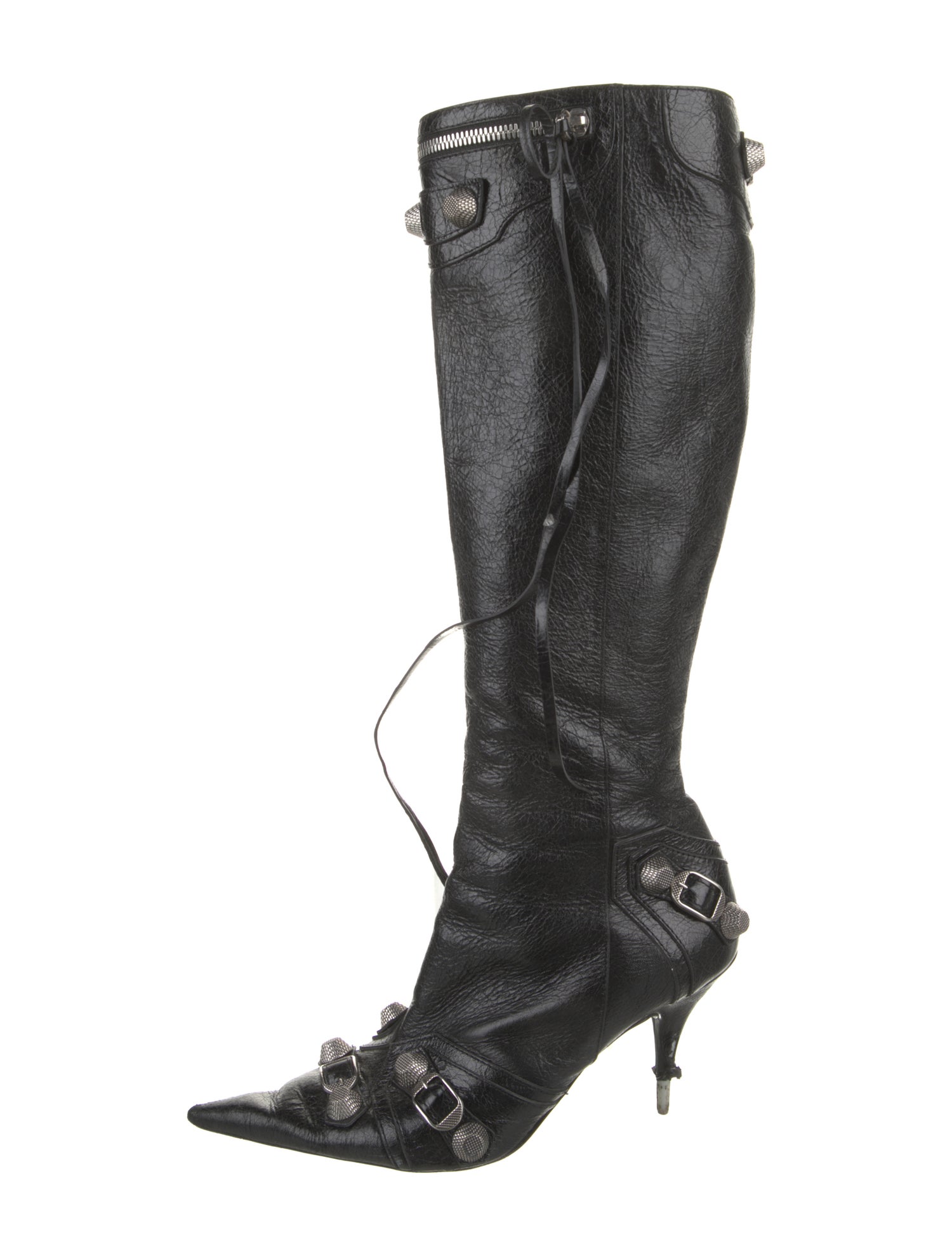 Balenciaga Leather Studded Accents Lace-Up Boots