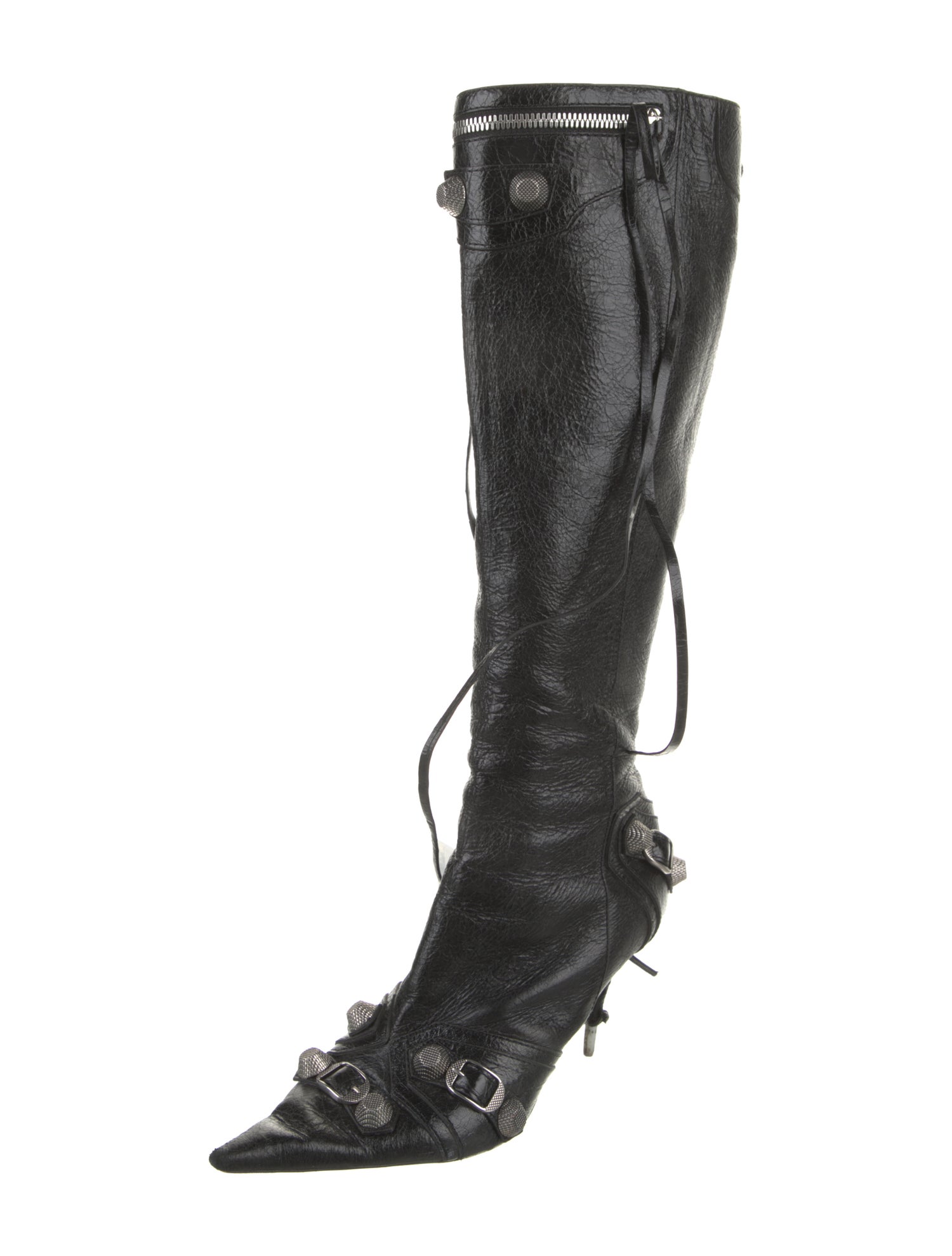 Balenciaga Leather Studded Accents Lace-Up Boots