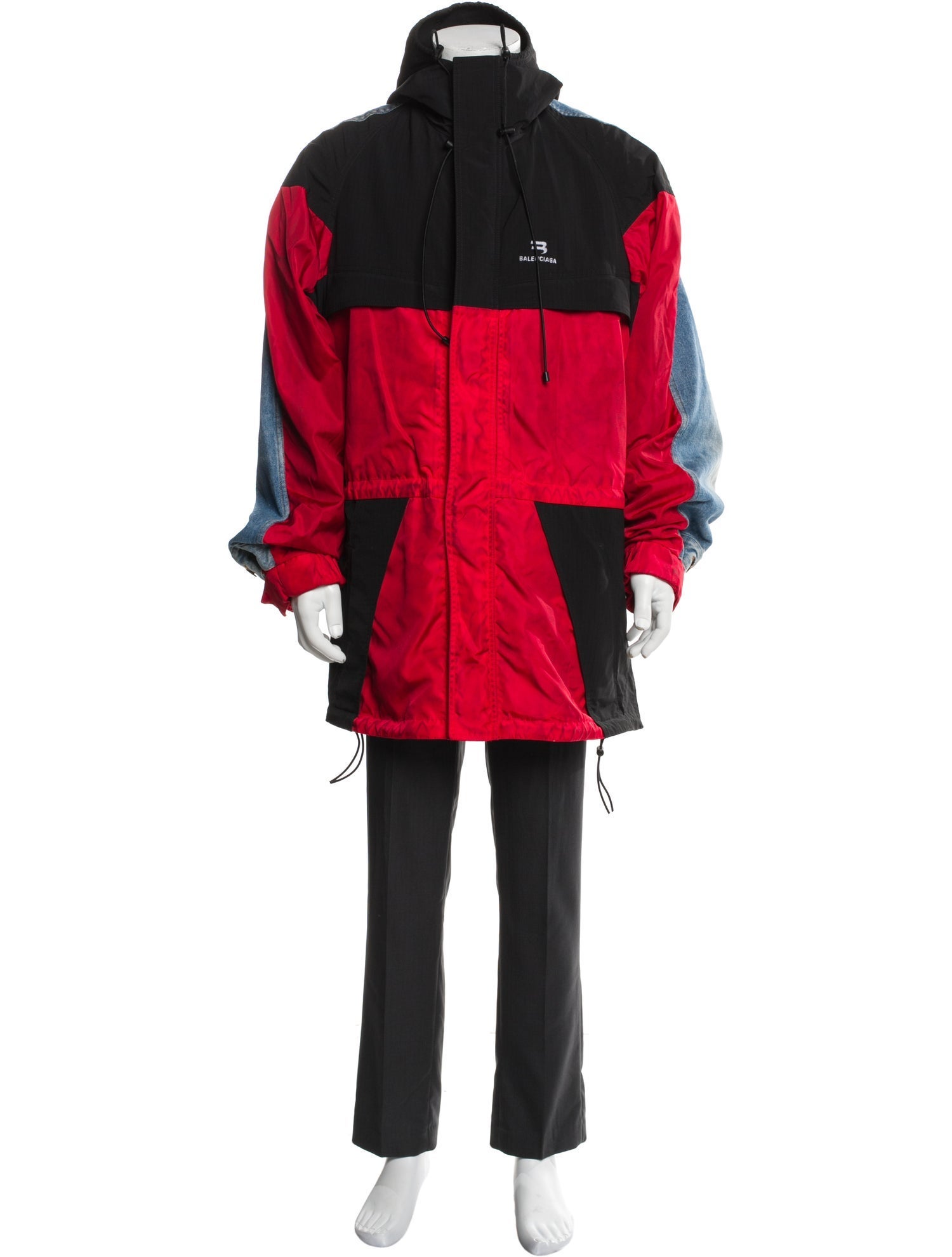 Balenciaga 2021 'Sporty B' Colorblock Denim Parka