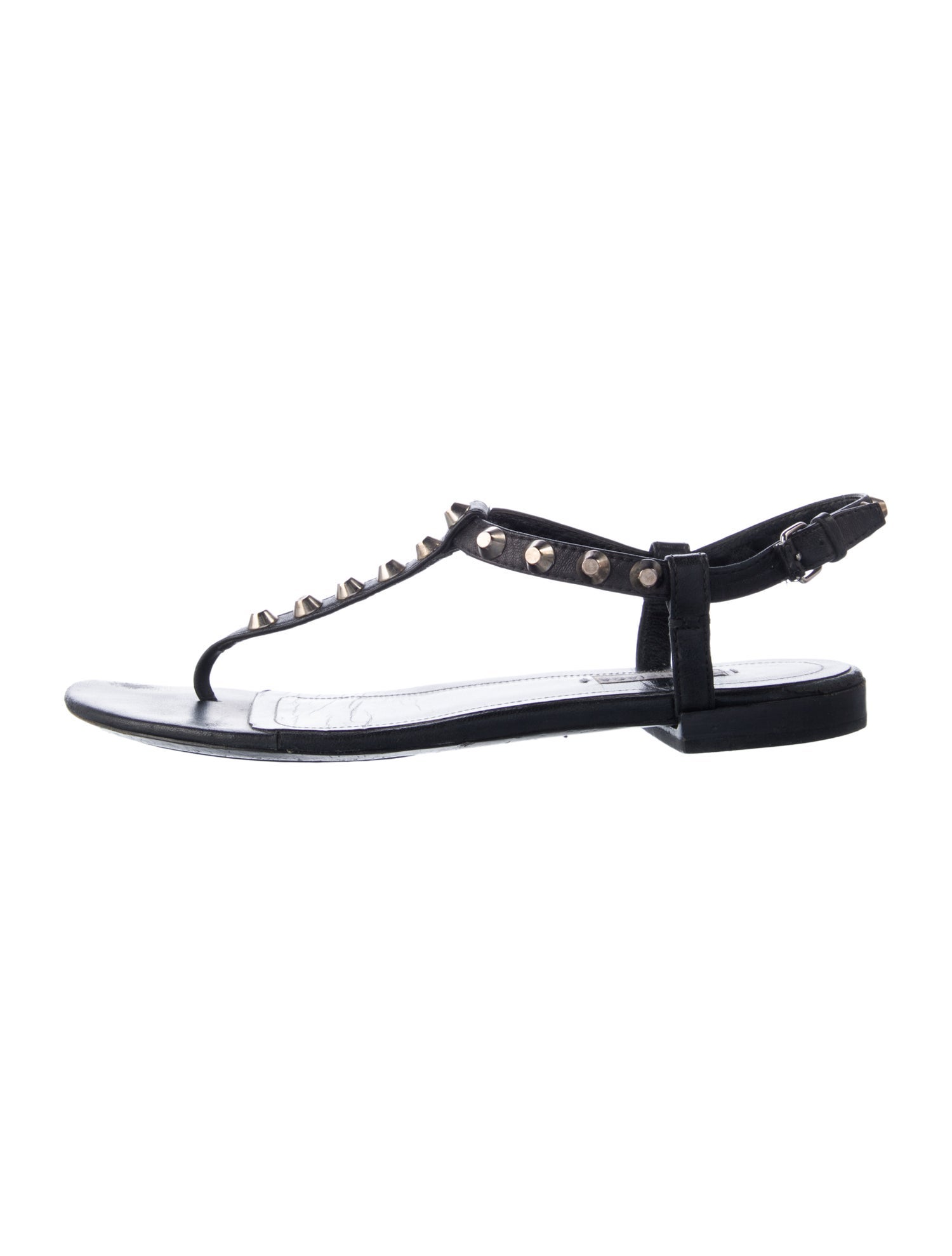 Balenciaga Leather Studded Accents T-Strap Sandals