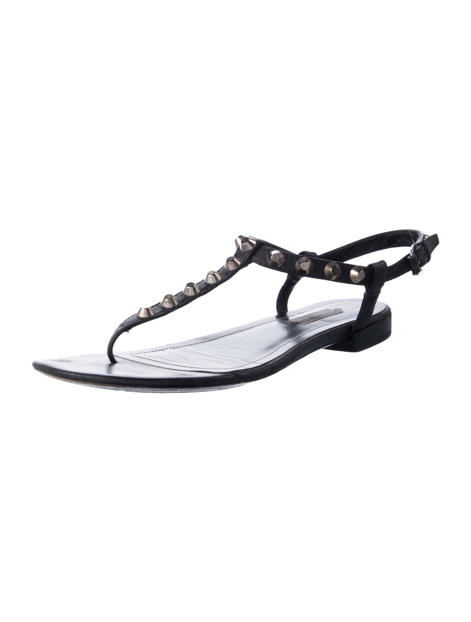 Balenciaga Leather Studded Accents T-Strap Sandals
