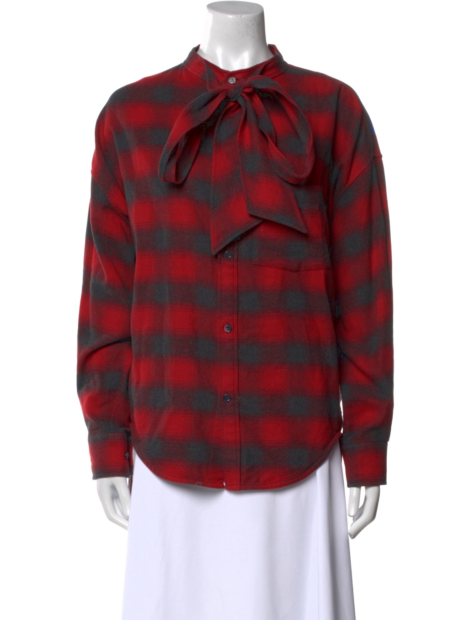 Balenciaga 2017 Plaid Print Button-Up Top