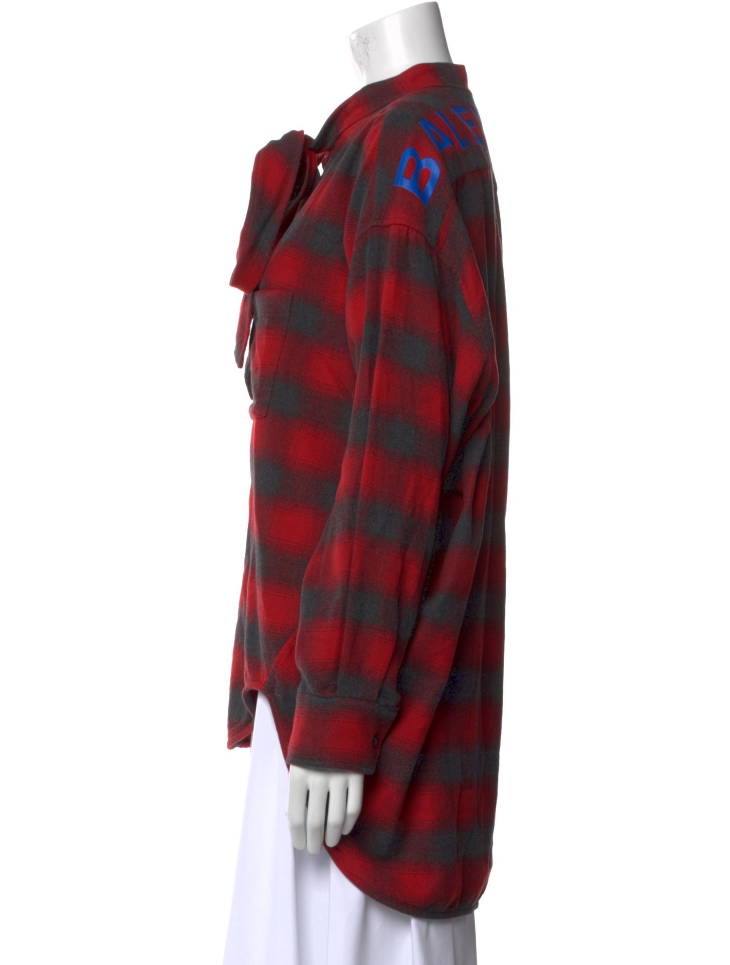 Balenciaga 2017 Plaid Print Button-Up Top