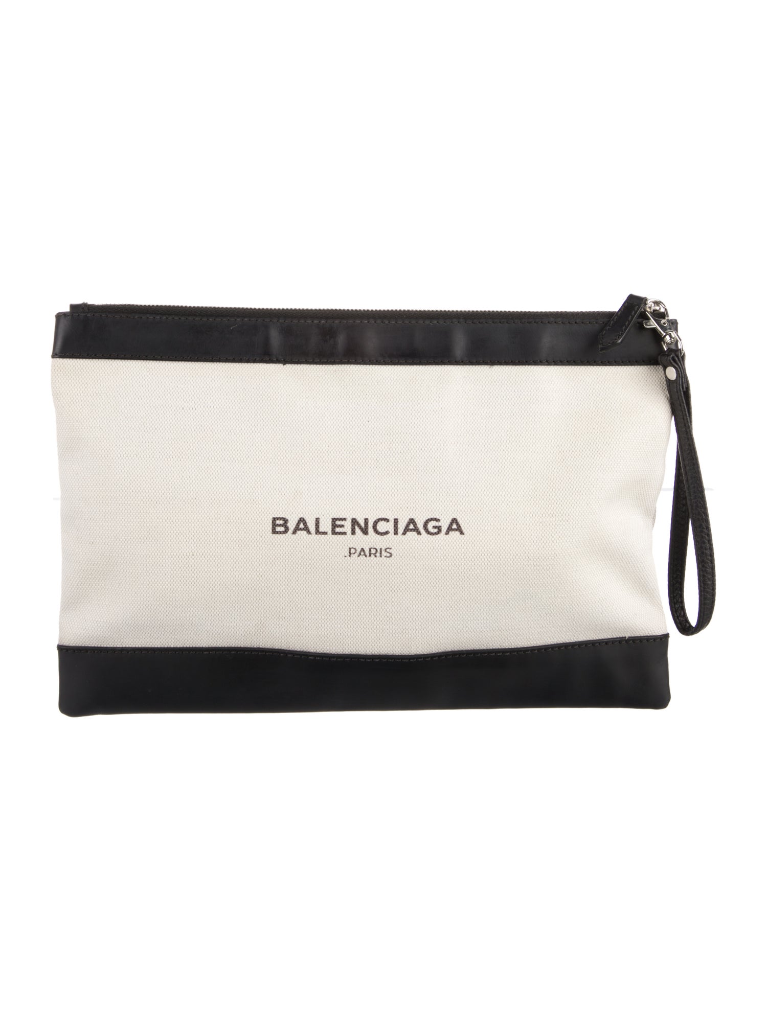 Balenciaga Neutral Canvas Leather Trim Cosmetic Bag