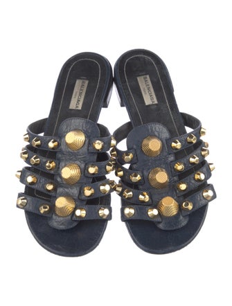 Balenciaga Leather Studded Accents Slides