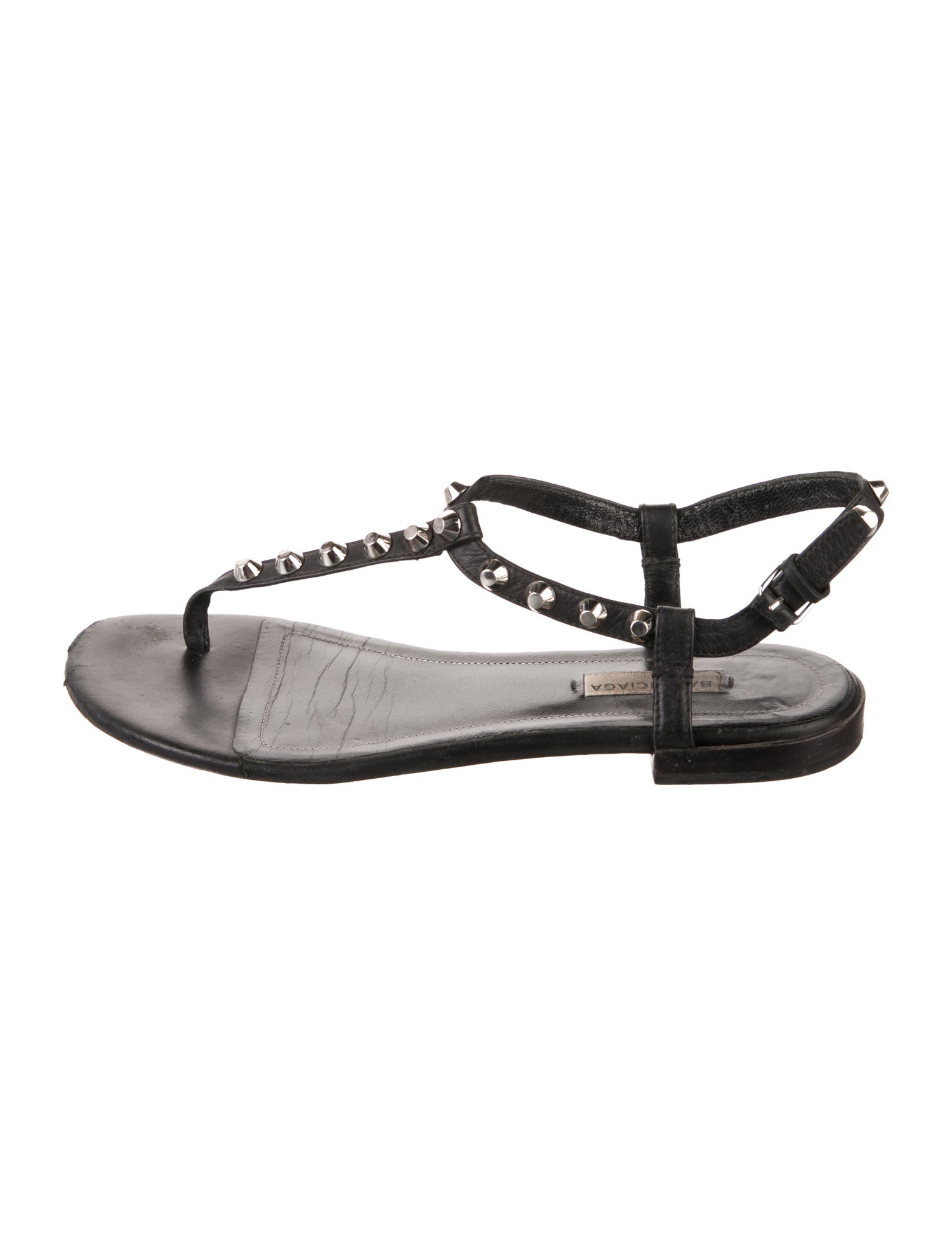 Balenciaga Leather Studded Accents T-Strap Sandals