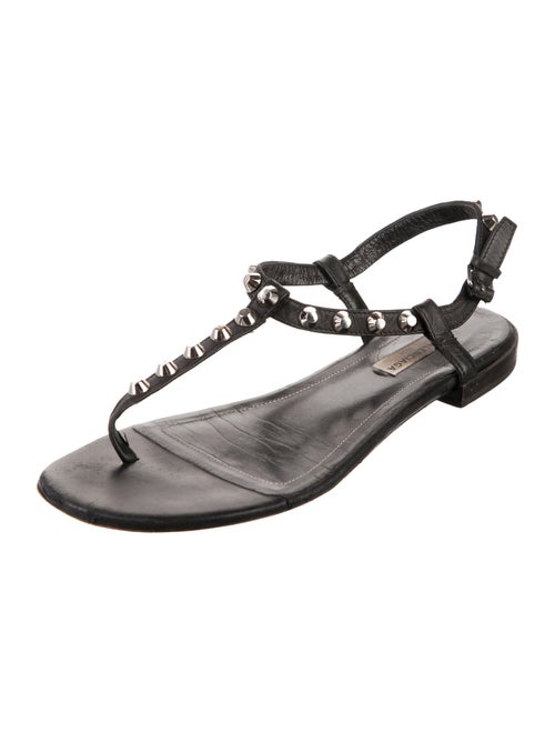 Balenciaga Leather Studded Accents T-Strap Sandals