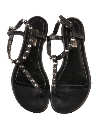 Balenciaga Leather Studded Accents T-Strap Sandals