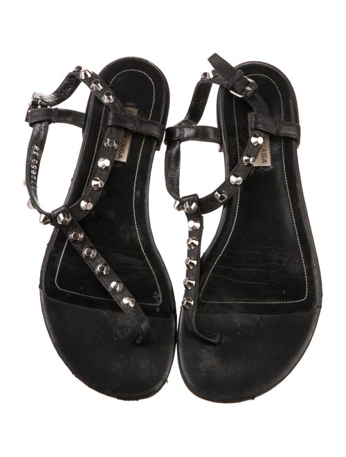 Balenciaga Leather Studded Accents T-Strap Sandals