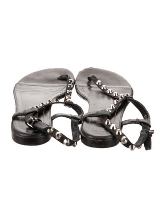 Balenciaga Leather Studded Accents T-Strap Sandals