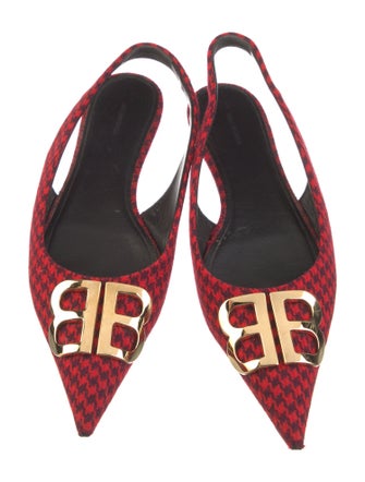Balenciaga Signature Logo Tweed Slingback Flats