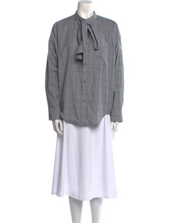 Balenciaga Mock Neck Long Sleeve Button-Up Top