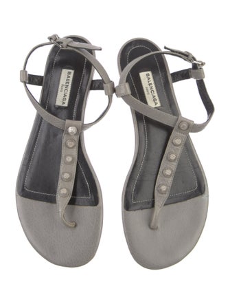 Balenciaga Leather Studded Accents T-Strap Sandals