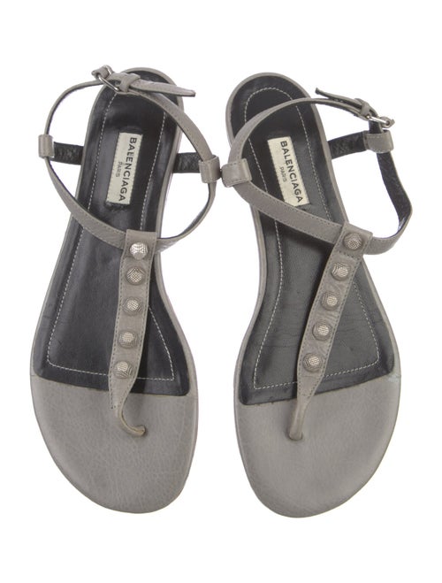 Balenciaga Leather Studded Accents T-Strap Sandals