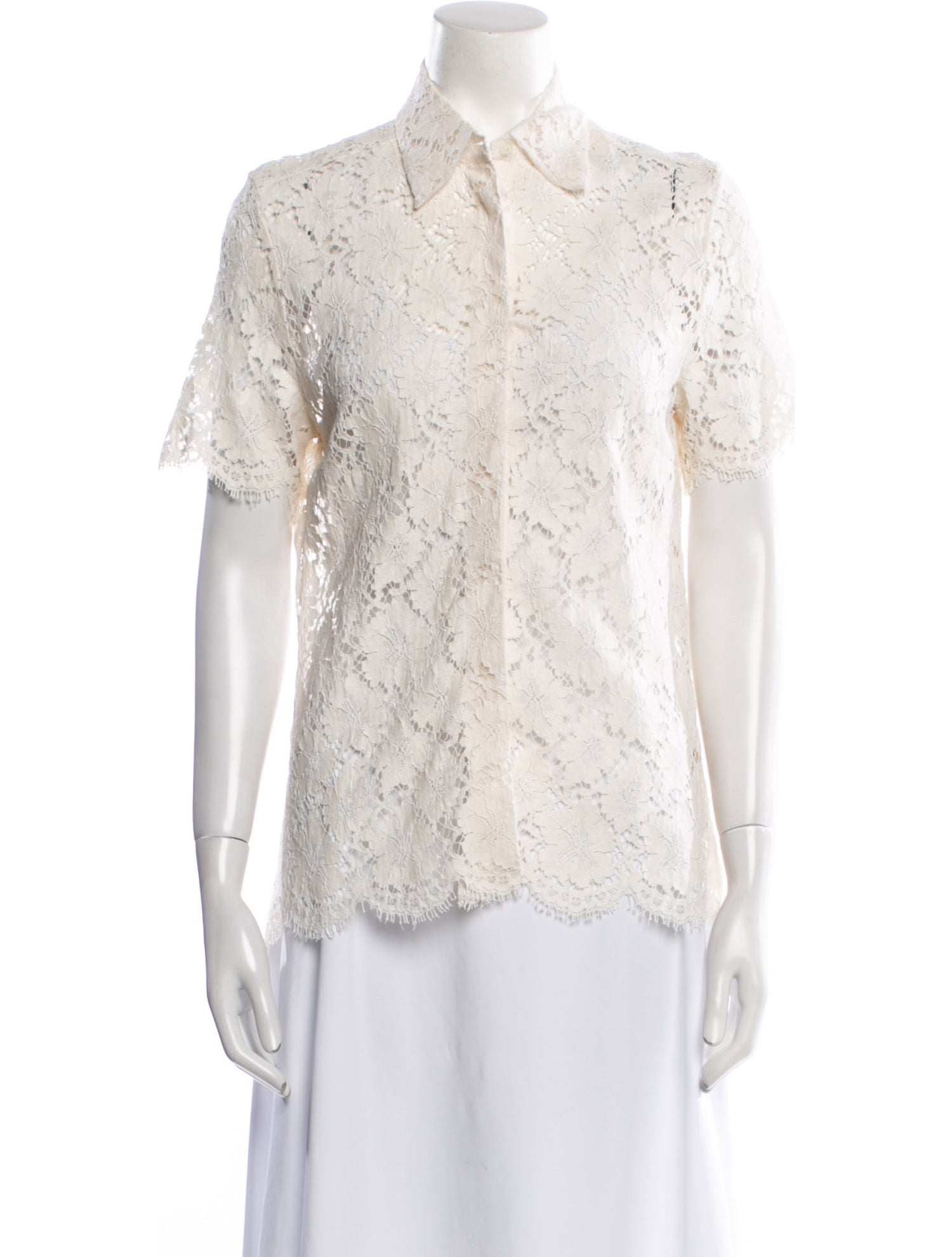 Balenciaga Lace Pattern Short Sleeve Button-Up Top