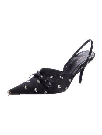Balenciaga Satin Printed Slingback Pumps
