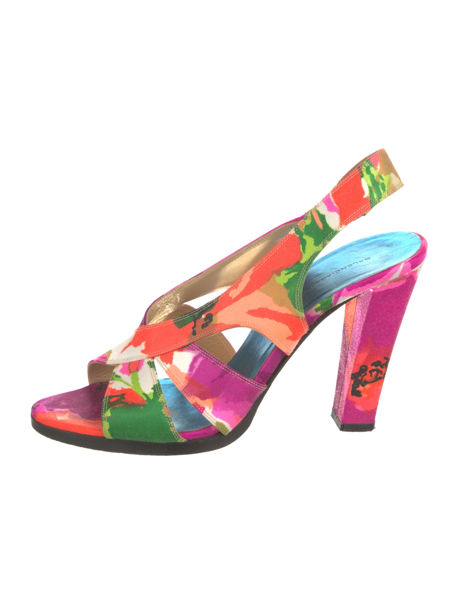 Balenciaga Satin Printed Slingback Pumps