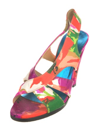 Balenciaga Satin Printed Slingback Pumps